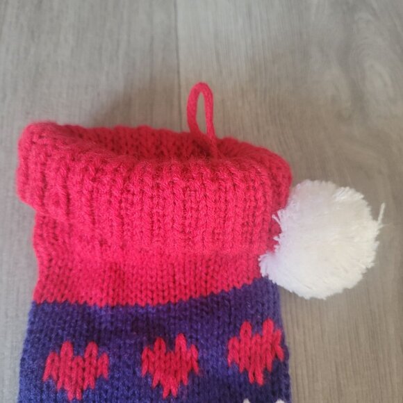 Vintage Hand Knit Christmas Stocking With Santa & Trees Design - Picture 4 of 6